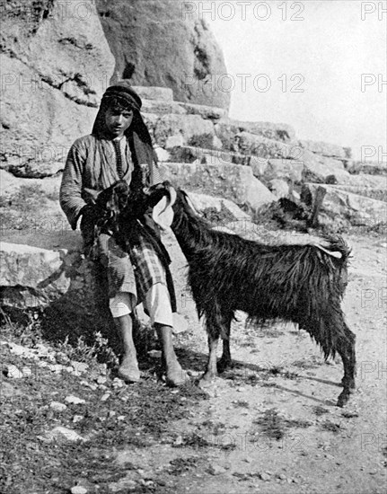 Arab boy and goat, Middle East, 1936.Artist: Donald McLeish