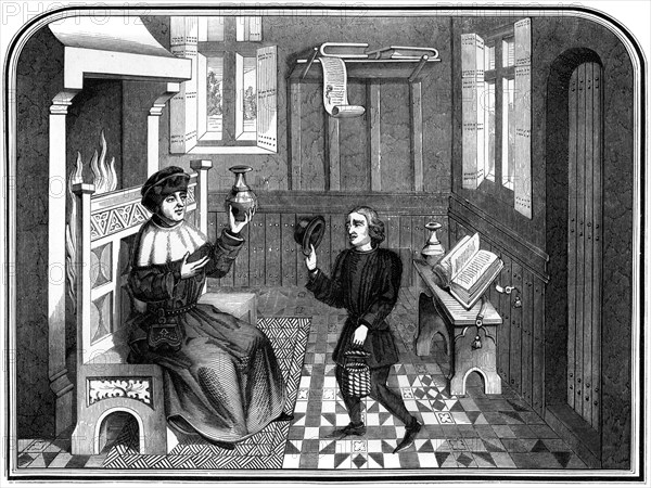 Inside the physicians house, 15th century (1849).Artist: A Bisson