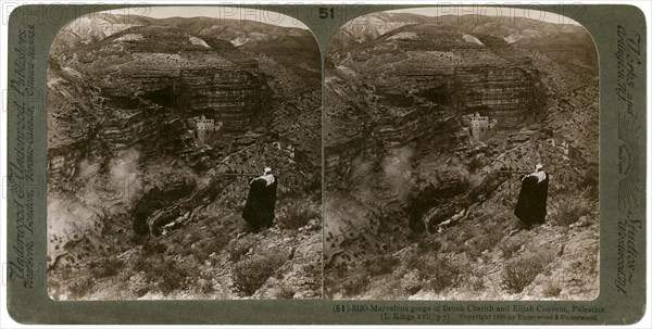 The gorge of Brook Cherith and Elijah Convent, Palestine, 1890.Artist: Underwood & Underwood