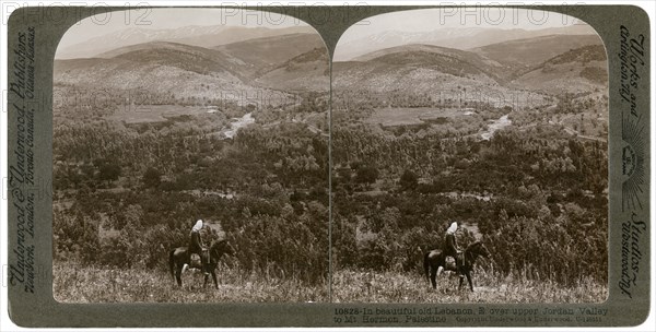 Lebanon, looking east over the upper Jordan Valley to Mount Hermon, 1900s.Artist: Underwood & Underwood