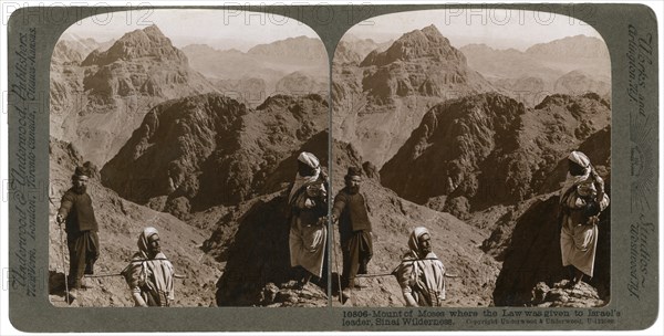 Mount of Moses, where the law was given to Israel's leader, the Sinai wilderness, 1900s.Artist: Underwood & Underwood