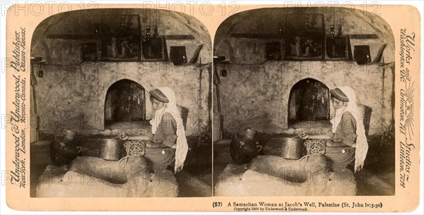 A Samaritan woman at Jacob's Well, Palestine, 1900.Artist: Underwood & Underwood