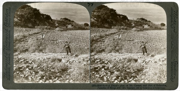 The rock of Elijah's Altar on Mount Carmel, and the Plain of Esdraelon, Palestine, 1900.Artist: Underwood & Underwood