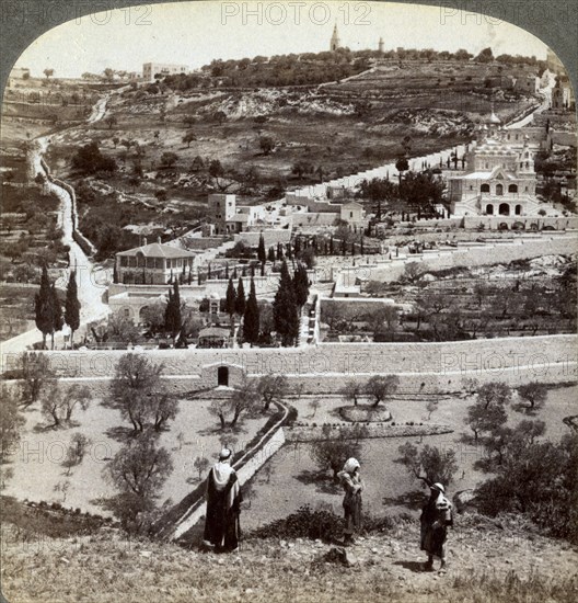 The Garden of Gethsemane and the Mount of Olives, Palestine, 1908.Artist: Underwood & Underwood