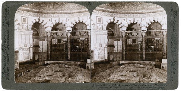 The sacred rock, where the Temple Alter stood, Mount Moriah, Jerusalem, Palestine, 1900.Artist: Underwood & Underwood