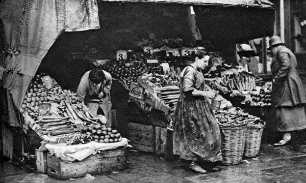 A greengrocer of the Commercial Road, London, 1926-1927. Artist: Unknown