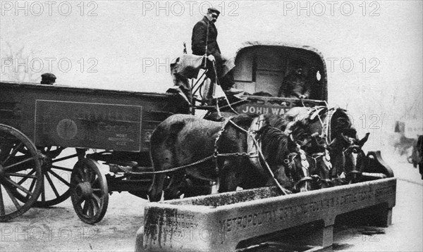 Horses drinking from a cattle trough, London, 1926-1927. Artist: Unknown