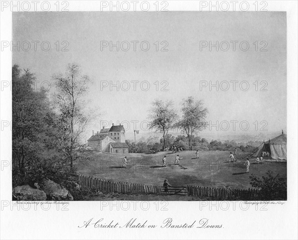 A cricket match on Bansted Downs, Surrey, 19th century (1912). Artist: Unknown