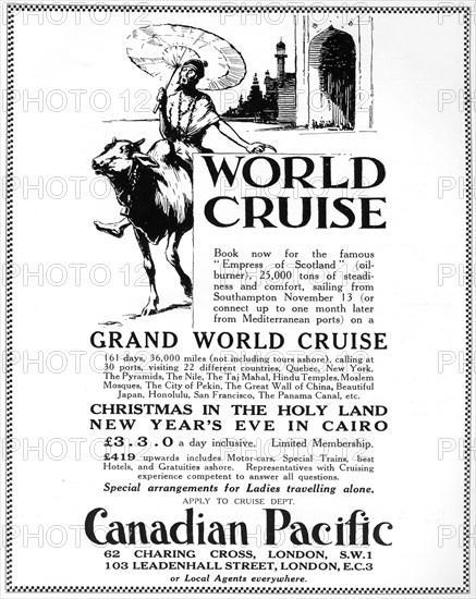 An advertisement for a Canadian Pacific world cruise, 1926. Artist: Unknown