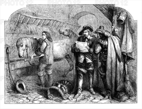 Oliver Cromwell discovering the letter of King Charles I at the Blue Boar, Holborn, London, c1902.Artist: E Kretzschniar