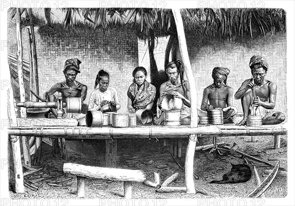 Artisans from Burma (Myanmar), 1895.Artist: E Ronjat