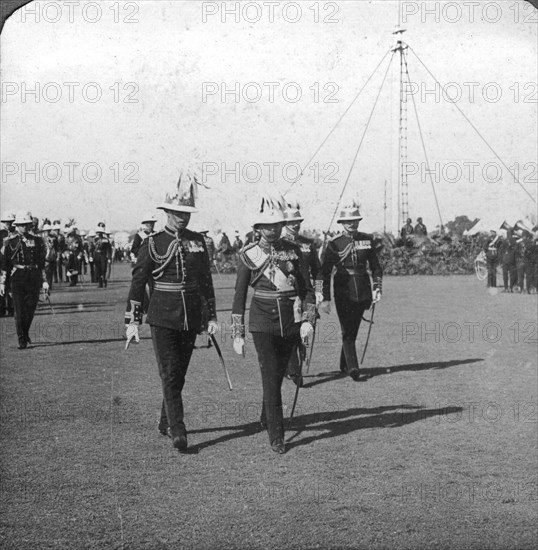 King George V (1865-1936) with Brigadier General Sir R Grimston, Delhi, India, 1912.Artist: HD Girdwood