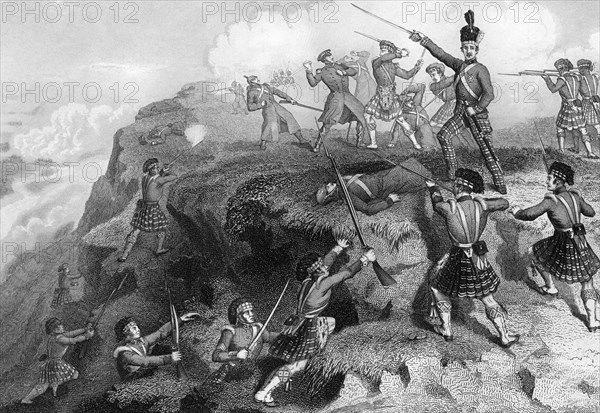 The Highlanders attacking the Russian redoubt, Battle of the Alma, 1854, (1857). Artist: DJ Pound