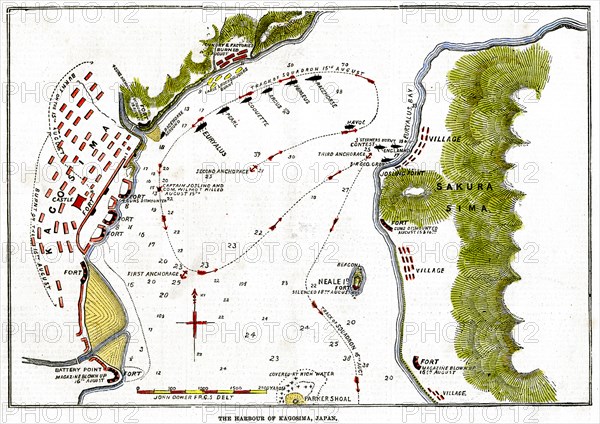 The bombarment by the Royal Navy of the harbour of Kagoshima, Japan, 1863. Creator: Unknown.