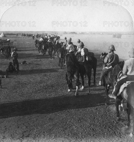 The 38th Battery at the Modder before taking part in Roberts' advance, South Africa, Boer War, 1900.Artist: Underwood & Underwood