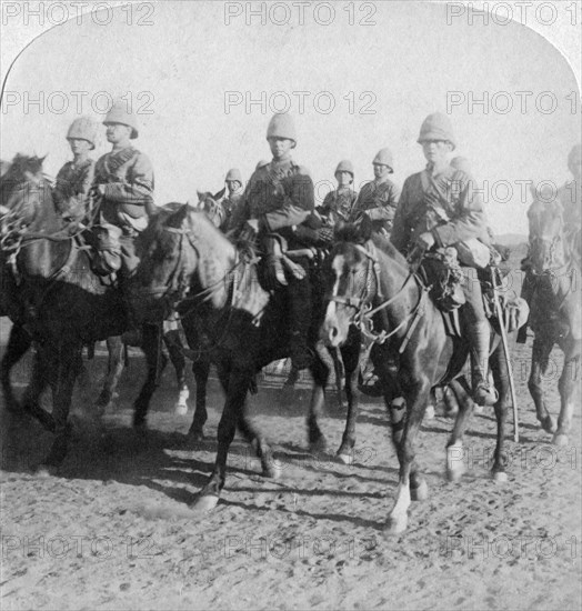 10th Hussars after repulsing a Boer attack, Colesberg, South Africa, 4th January 1900.Artist: Underwood & Underwood