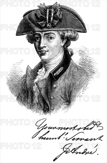 Portrait and autograph of Major John Andre, 18th century British soldier and spy, c1880. Artist: Unknown