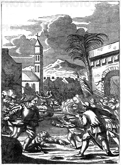 Sack of Puerto Principe, Hispaniola, by Captain Morgan, 1667 (c1880). Artist: Unknown