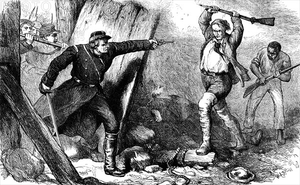 Capture of John Brown in the engine house, c1880. Artist: Unknown