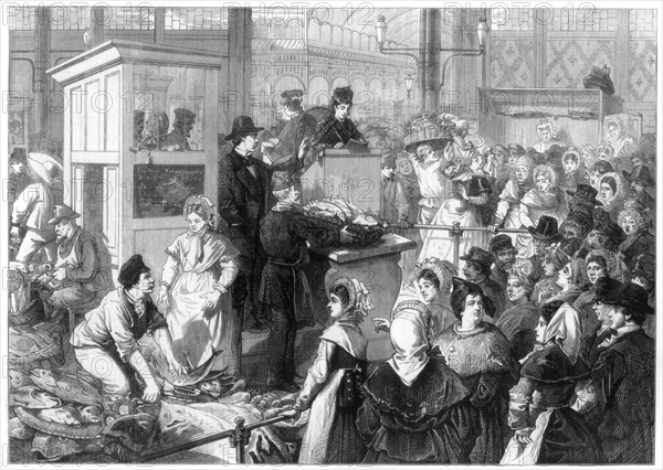 The Fish Market, the Lenten season in Paris, 1875. Artist: Unknown