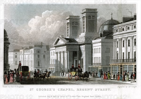 St George's Chapel, Regent Street, Westminster, London, 1827.Artist: J Tingle