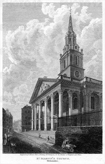 Church of St Martin in the Fields, Westminster, London, 1810.Artist: T Bonnor