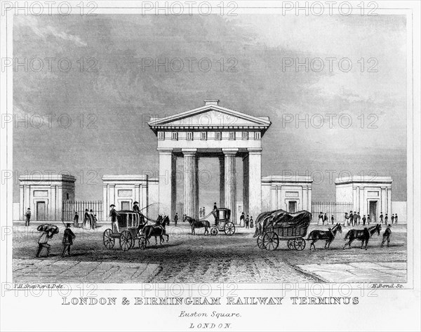 London and Birmingham Railway terminus, Euston Square, London, 19th century.Artist: H Bond