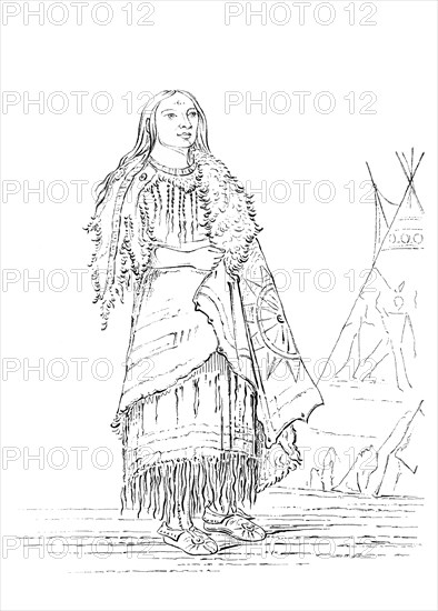 Portrait of 'Woman Who Strikes Many', Native American woman, 1841. Creator: Myers and Co.