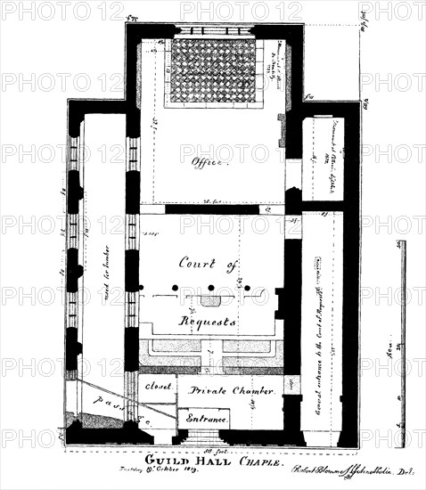 A plan of Guildhall Chapel, King Street, Cheapside, London, 1819 (1886).Artist: William Griggs