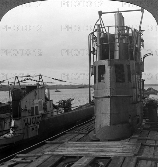 Conning tower of a mine-laying German U-boat, World War I, 1914-1918.Artist: Realistic Travels Publishers