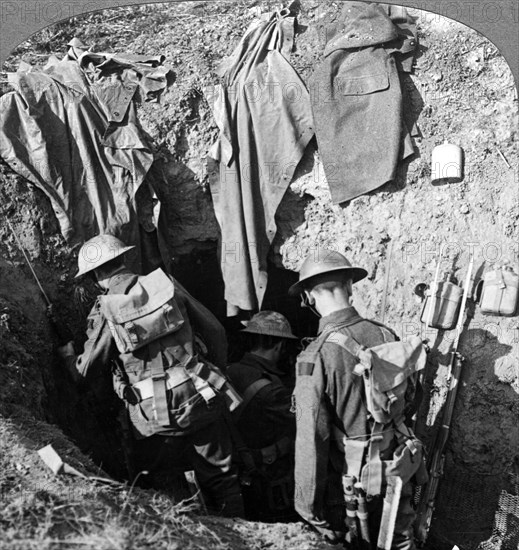 German dugout captured in the advance at Bapaume, France, World War I, 1914-1918.Artist: Realistic Travels Publishers