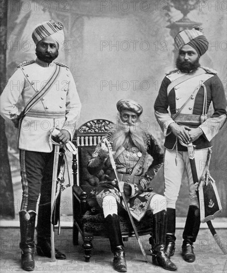 Three of the chief officers of the household troops of the Nizam of Hyderabad, India, 1896.Artist: Platin Portrait Studios