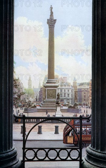 Nelson's Column and Trafalgar Square from the terrace of the National Gallery, London, c1930s. Artist: Spencer Arnold