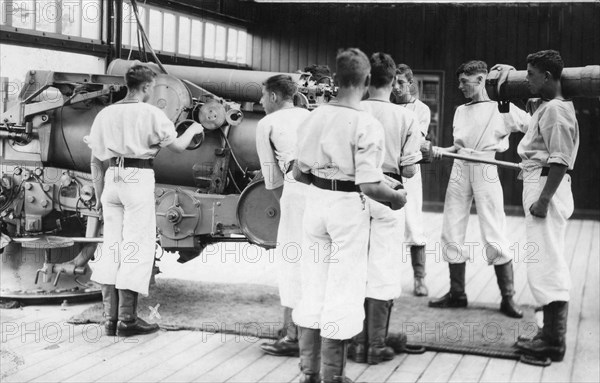 6-inch gun drill, Royal Navy training establishment, Shotley, Suffolk, 1936. Artist: Unknown