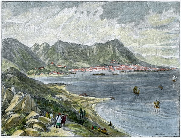 Victoria, Hong Kong, from the Chinese mainland, c1890. Artist: Unknown