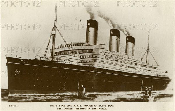 RMS 'Majestic', White Star Line steamship, c1920s.Artist: Kingsway