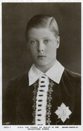 The Prince of Wales in his investiture robes, c1911.Artist: Campbell Gray