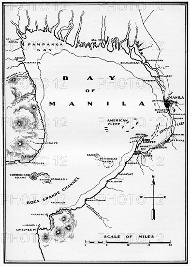 Battle of Manila Bay, Philippines, Spanish-American War, 1898. Artist: Unknown