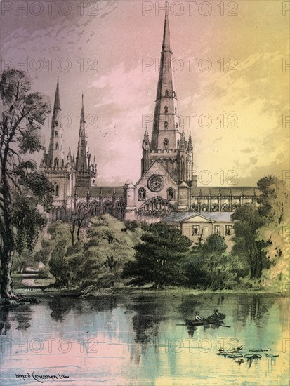 Lichfield Cathedral, Staffordshire, c1870. Artist: Alfred Concanen