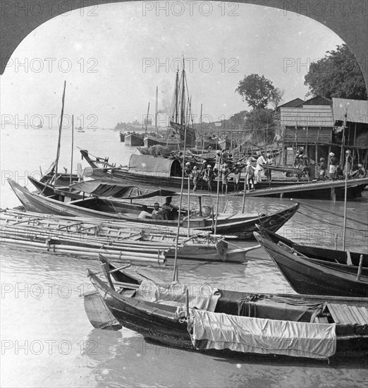 Looking up the Irrawaddy River, Rangoon, Burma, 1908. Artist: Stereo Travel Co