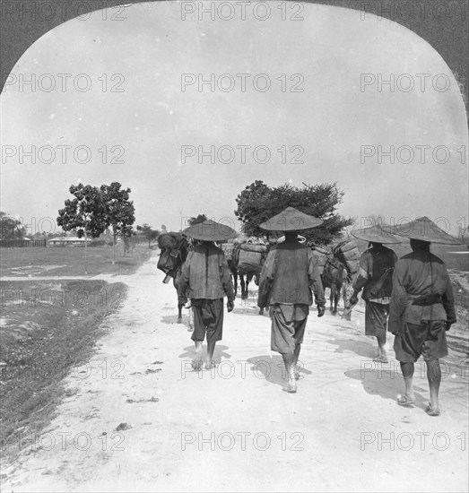 Off to China from Bhamo, Burma, 1908. Artist: Stereo Travel Co