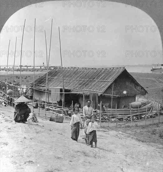 House built of bamboo on rafts, Bhamo, Burma, 1908. Artist: Stereo Travel Co