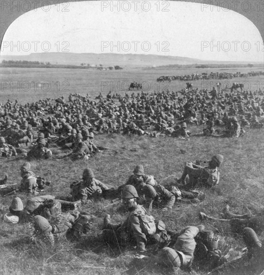 The 9th Division resting on the march to Bloemfontein, South Africa, Boer War, 1901. Artist: Underwood & Underwood