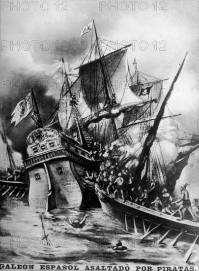 Spanish Galleon assaulted, (17th century ), 1920s. Artist: Unknown.