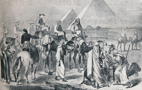 The royal party leaving the encampment at Giza, Egypt, c1861 (1910). Creator: Unknown.