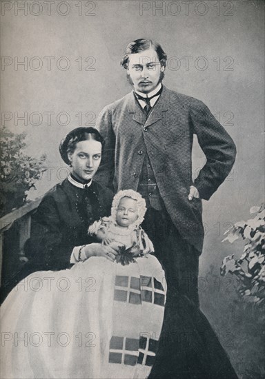 The Prince and Princess of Wales with the infant Prince Albert Victor, 1864 (1910). Creator: Vernon Heath.