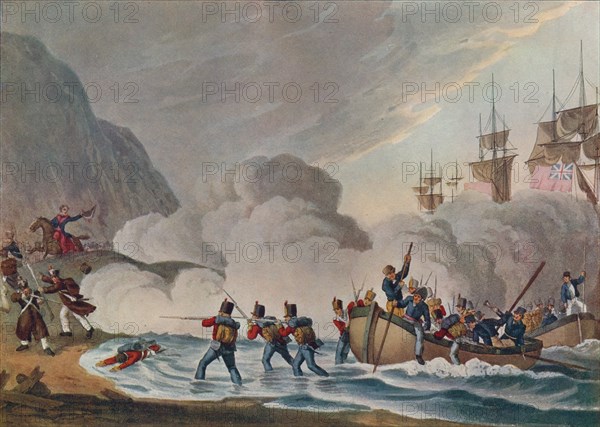 'Landing Troops in the Face of the Enemy', c1820 (1909). Artist: Matthew Dubourg.