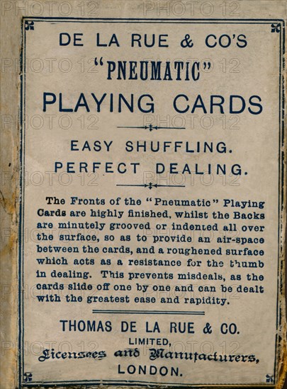 De La Rue & Co's Pneumatic Playing Cards, cover, 1925.  Artist: Unknown.