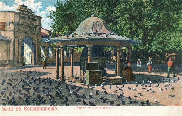 'Salut de Constantinople - Pigeons au Cour d'Eyoub', c1900. Artist: Unknown.