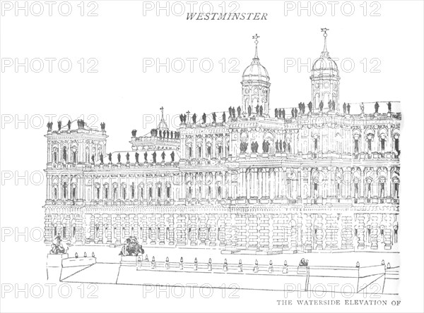 'The Waterside Elevation of Inigo Jones' Proposed Palace', c1897. Artist: William Patten.